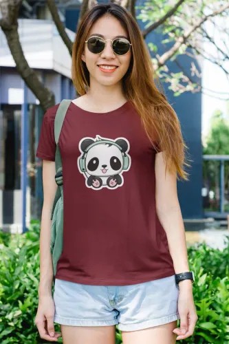 Panda with Headphones Women Half Sleeve T-Shirt