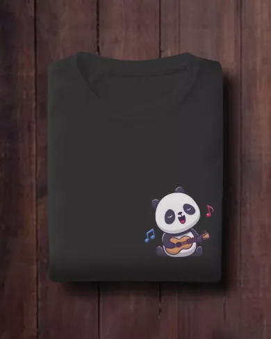 Panda with Guitar Men Round Neck Half Sleeve T-shirt