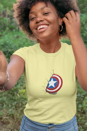 Captain America Half Shield Women Half Sleeve T-Shirt