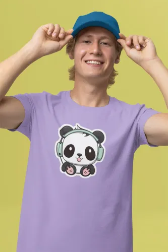 Panda with Headphones Men Round Neck Half Sleeve T-Shirt