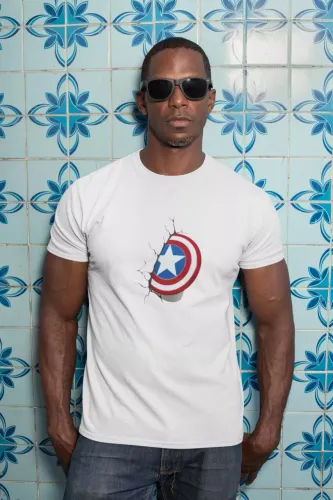 Captain America Half Shield Men Round Neck Half Sleeve T-Shirt